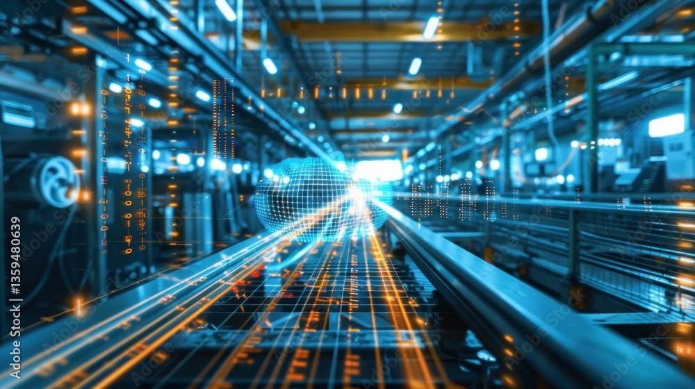 Poster machine learning algorithm visualized in a manufacturing plant.