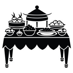 Festive Ramadan Islamic Background Showcasing a Welcoming Dining Table Decorated with Food, Lanterns, and Arabic Patterns