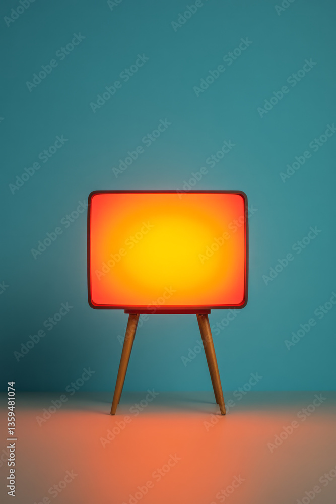 Aufkleber an old television on a minimalist gradient background, glowing with soft ambient screen light,