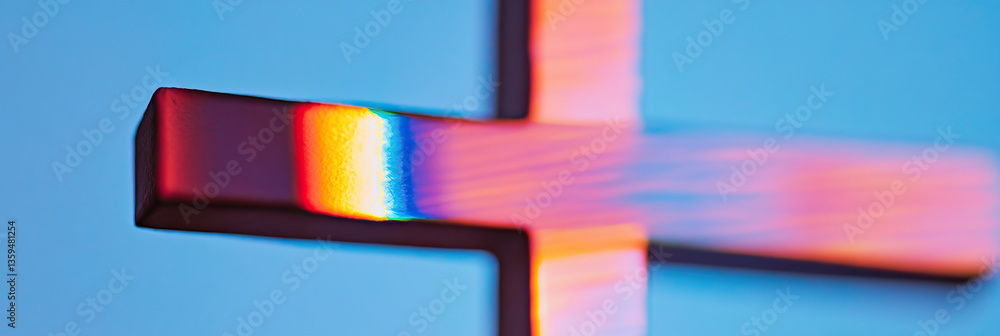 Poster cross-shaped object with rainbow refraction