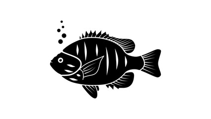 Pumpkinseed sunfish, black isolated silhouette