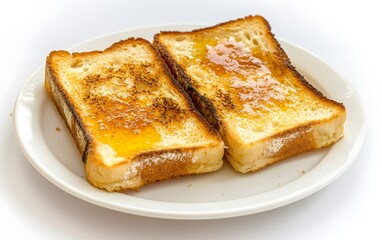 Golden Toasted Bread with Honey Drizzle Breakfast Food