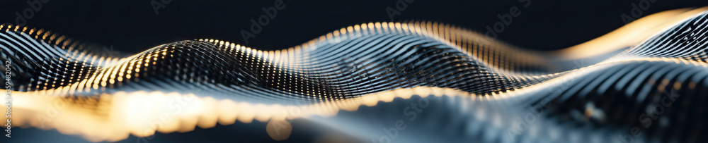Poster abstract waveform of interconnected elements with golden highlights