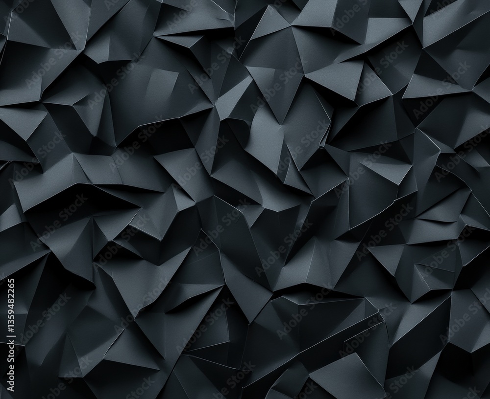 Aufkleber a textured abstract design featuring numerous sharp, angular folds in varying shades of dark gray an