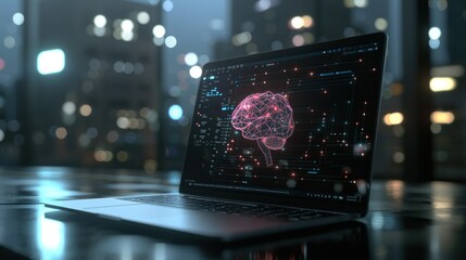 Laptop showing machine learning data processing on a digital interface.