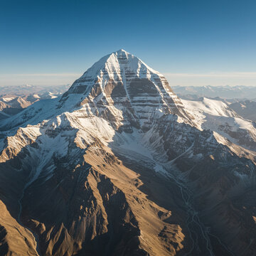 Majestic Snow-Capped Peak of Mount Kailash Against Clear Blue Sky, Himalayas