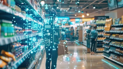 Fototapeta premium Customer data visualized through machine learning in a retail setting.
