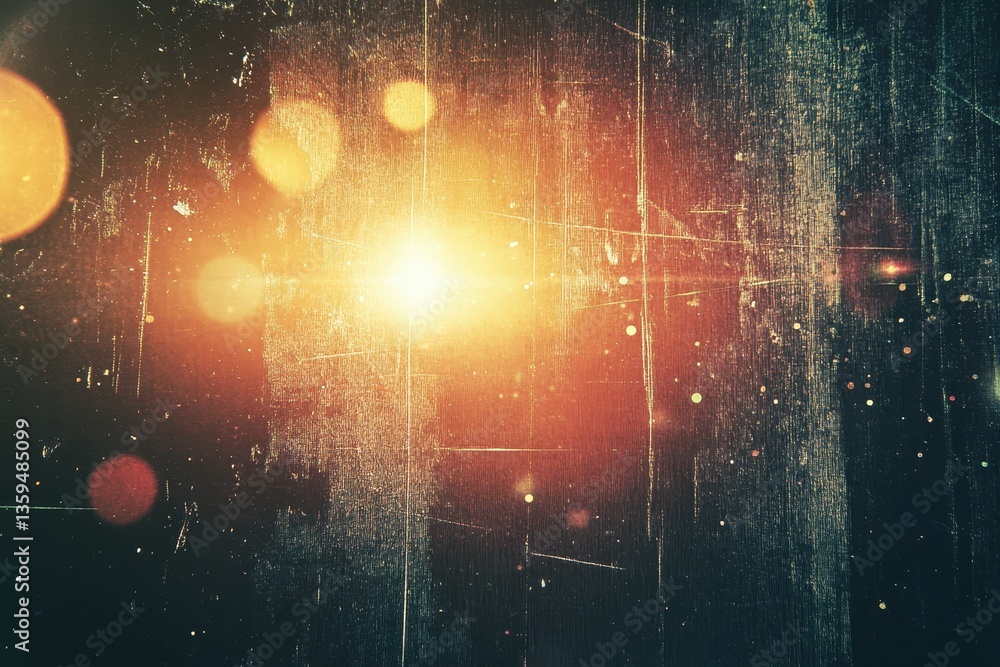 Aufkleber grunge wood texture background with bright lens flares and bokeh lights. use as overlay for vintage 