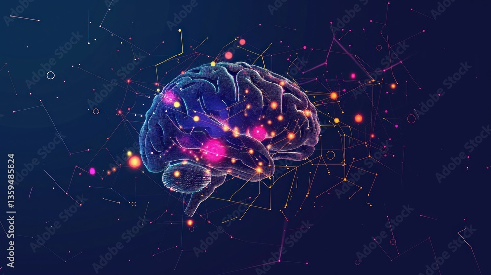Poster abstract machine learning illustration with data analysis visuals.