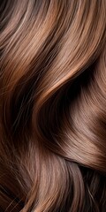 Fototapeta premium Close-up, Rich Brown and Auburn Tones, Shiny Wavy Human Hair Extensions, Wellness and Beauty Concept