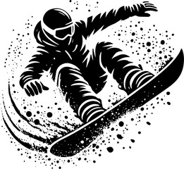 Snowboarder Performing A Trick, Black And White Snowboard Silhouette