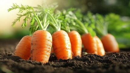 Homegrown Carrots in Garden Bed Sunlight illuminates vibrant orange carrots ready for harvest