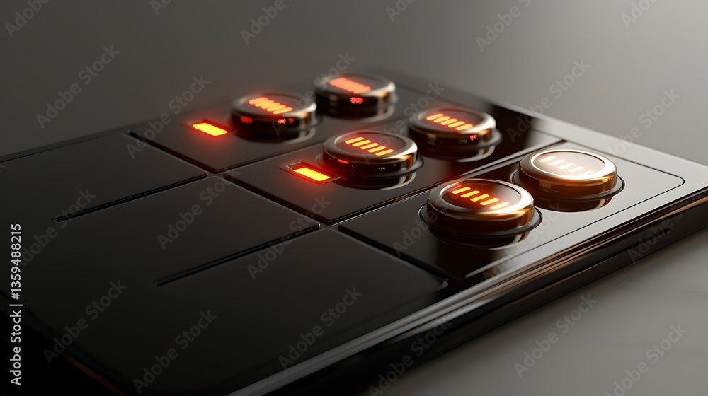 Poster a futuristic device with illuminated buttons is presented visually