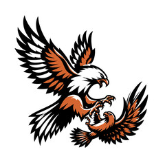 Obraz premium A hawk attacking a smaller bird mid-air logo color full body vector white background 