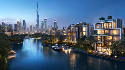 Obraz premium Lighthouse in Dubai offering luxury apartments with bespoke interiors, natural light-filled spaces, and private outdoor areas, a perfect blend of style and tranquility. 