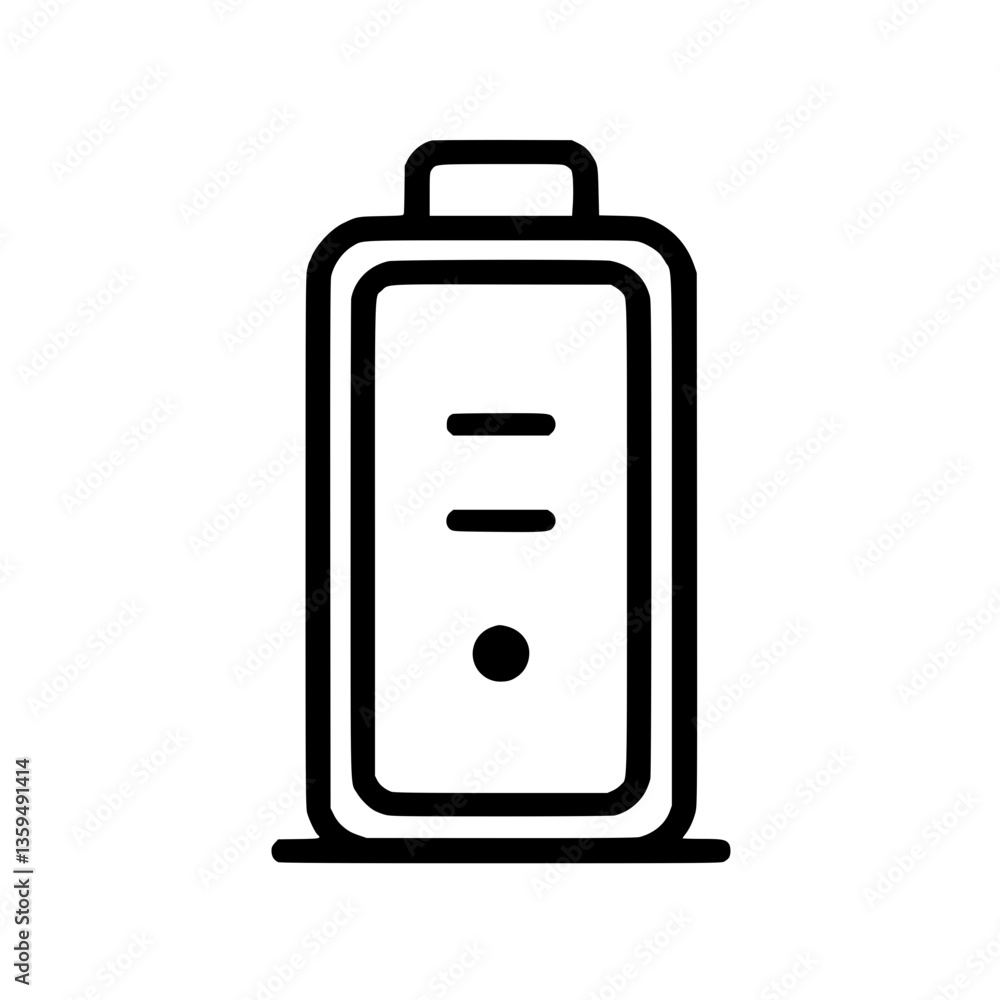 Poster a and outline depicts a rectangular container with two short horizontal lines and a circle inside su