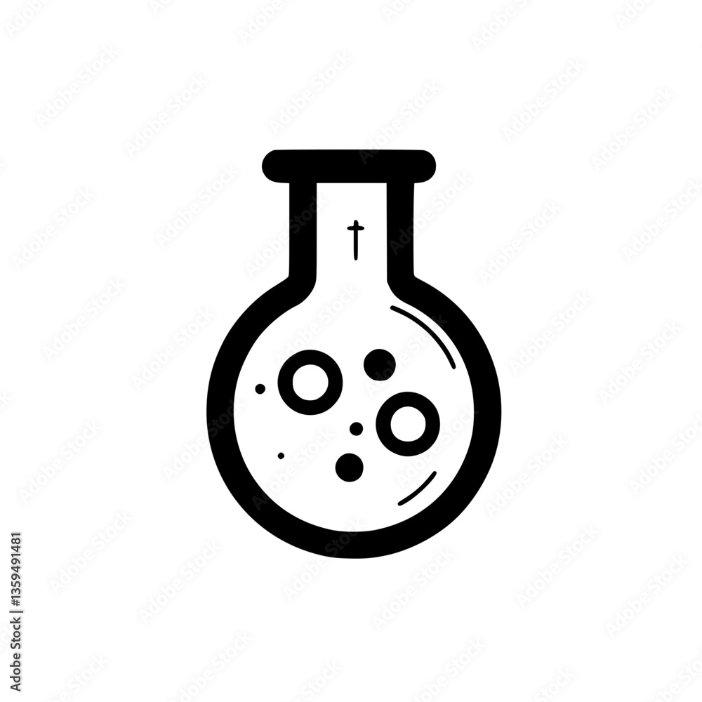 Poster and illustration of a round bottom flask with bubbles inside symbolizes science chemistry or laborat