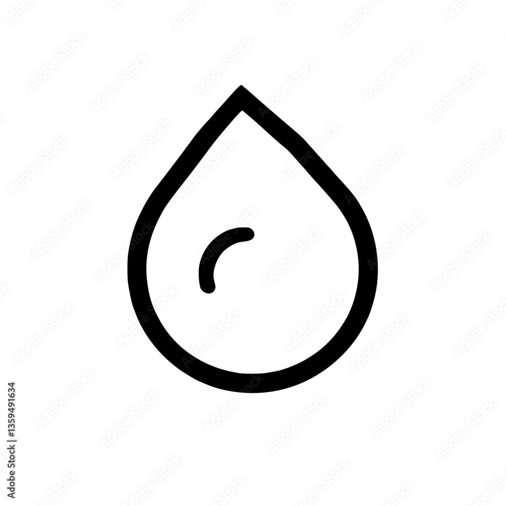 Poster a outlined icon of a water droplet shape with a curved line inside on a