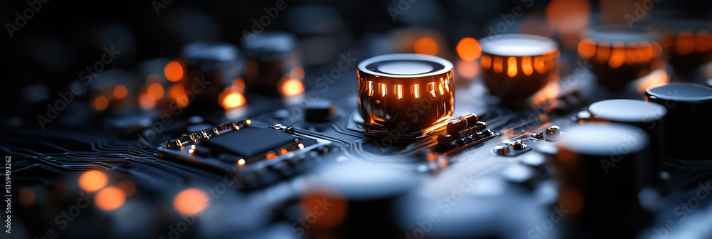 Aufkleber close-up of circuit board with illuminated cylindrical component