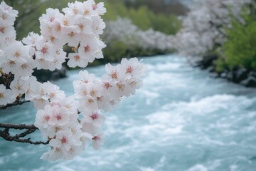Cherry blossoms blooming by the river