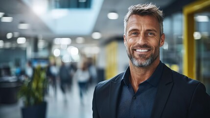 Obraz premium Confident Smiling Businessman in Modern Office