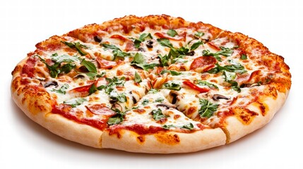 Savory Pepperoni and Mushroom Pizza with Melted Cheese and Spinach