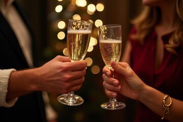 People Celebrating Christmas with Festive Champagne Toasts