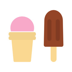 Strawberry Ice Cream Cone and Chocolate Popsicle Classic frozen treats Sticker Icon Logo element Set