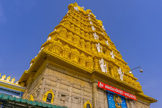 Chamundeshwari Temple is a Hindu temple located on the top of Chamundi Hills about 13 km from the palace city of Mysuru in the state of Karnataka in India. The temple was named after Chamundeshwari.	