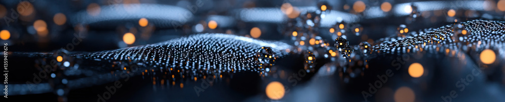 Poster abstract render: undulating dark surface with orange luminous points
