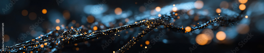 Poster abstract interconnected structure with glowing particles