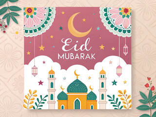 Fototapeta premium Stunning Eid Mubarak Template for Social Media & Ads