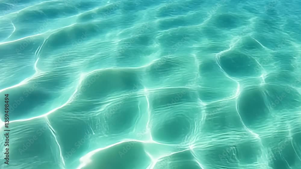 Poster sunlight reflecting on a turquoise clear water surface creating beautiful patterns, perfect for summ