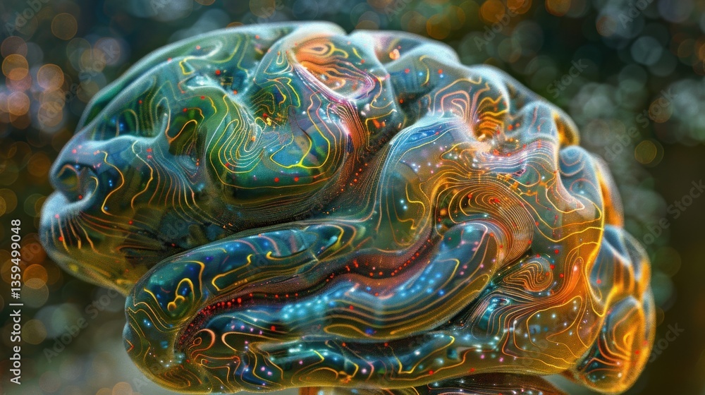 Poster digital representation of a brain with machine learning neural networks.