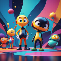 Animation cartoons characters in abstract background