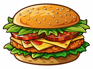 vector of  Grilled chicken burger sandwich isolated on white