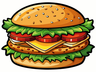 vector of  Grilled chicken burger sandwich isolated on white