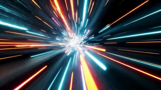 A hyper speed tunnel with motion blur streaks rushing toward the viewer..