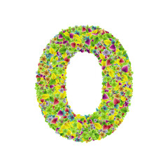 Colorful botanical garden fresh leaves font, numeral 0