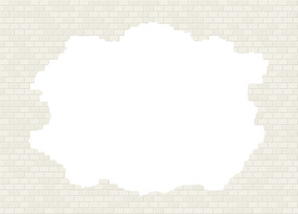 Vector broken white brick wall background with big hole
