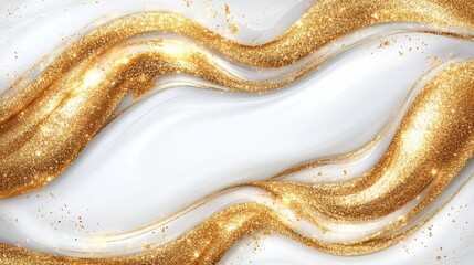 A modern abstract design featuring a white and gold marble-like texture.