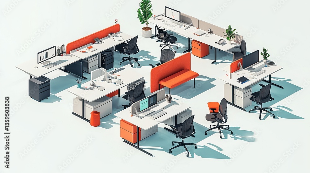 Poster shared workspace with flexible desks and adaptive environments promoting modern office solutions