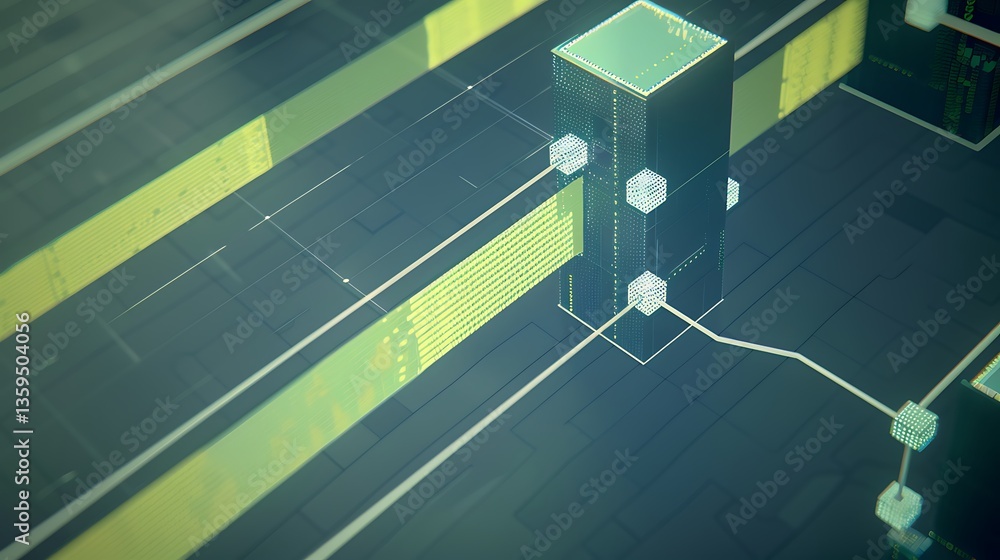 Poster an abstract and futuristic depiction of data connections and architecture