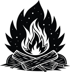 campfire black and white silhouette vector design