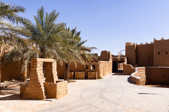 Ushaiger, Ar Riyadh in Saudi Arabia. A traditional restored village made of clay bricks. Ushaiger is one of the Heritage Villages in the Kingdom of Saudi Arabia