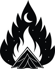 campfire black and white silhouette vector design