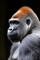 Obraz premium Close-Up, Profile Portrait of a Majestic Silverback Gorilla Against a Black Background