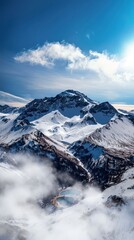 Obraz premium Misty Mountain Peaks Winter Wonderland Snow Covered Landscape