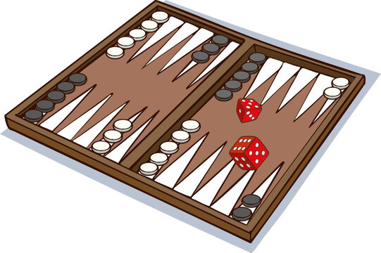 Backgammon on a white background. Board game of backgammon for recreation. Vector illustration.