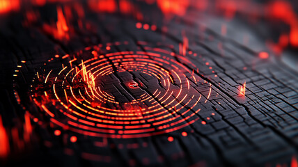 Detailed visualization of a seismic pattern with glowing red illustrations